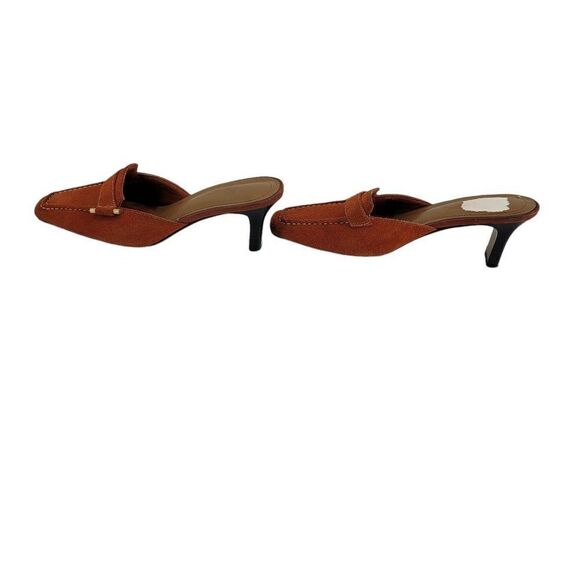 Vtg 90's LifeStride Leather Suede Square Toe Loafer Heeled Mules Orange Sz 7 - Picture 8 of 11